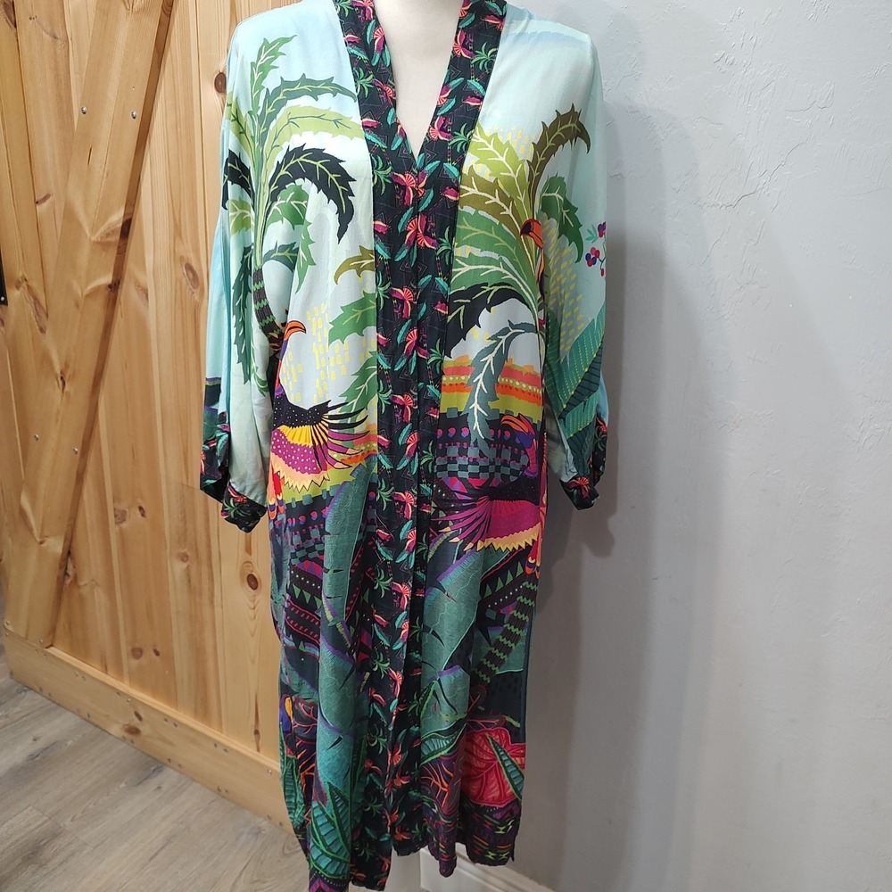 Medicine Boho Kimono Duster Dress Medium/Large Birds Boho Festival Jungle Open